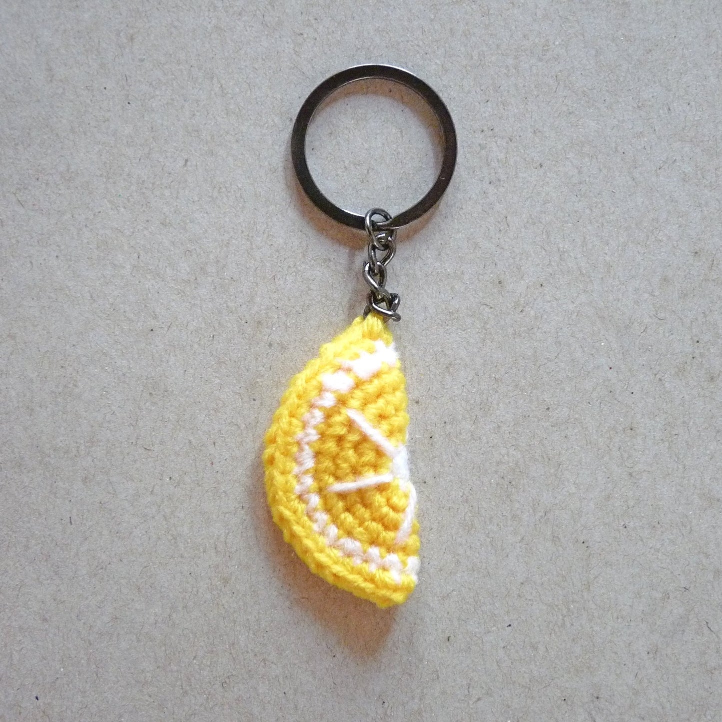 half a lemon slice amigurumi keychain