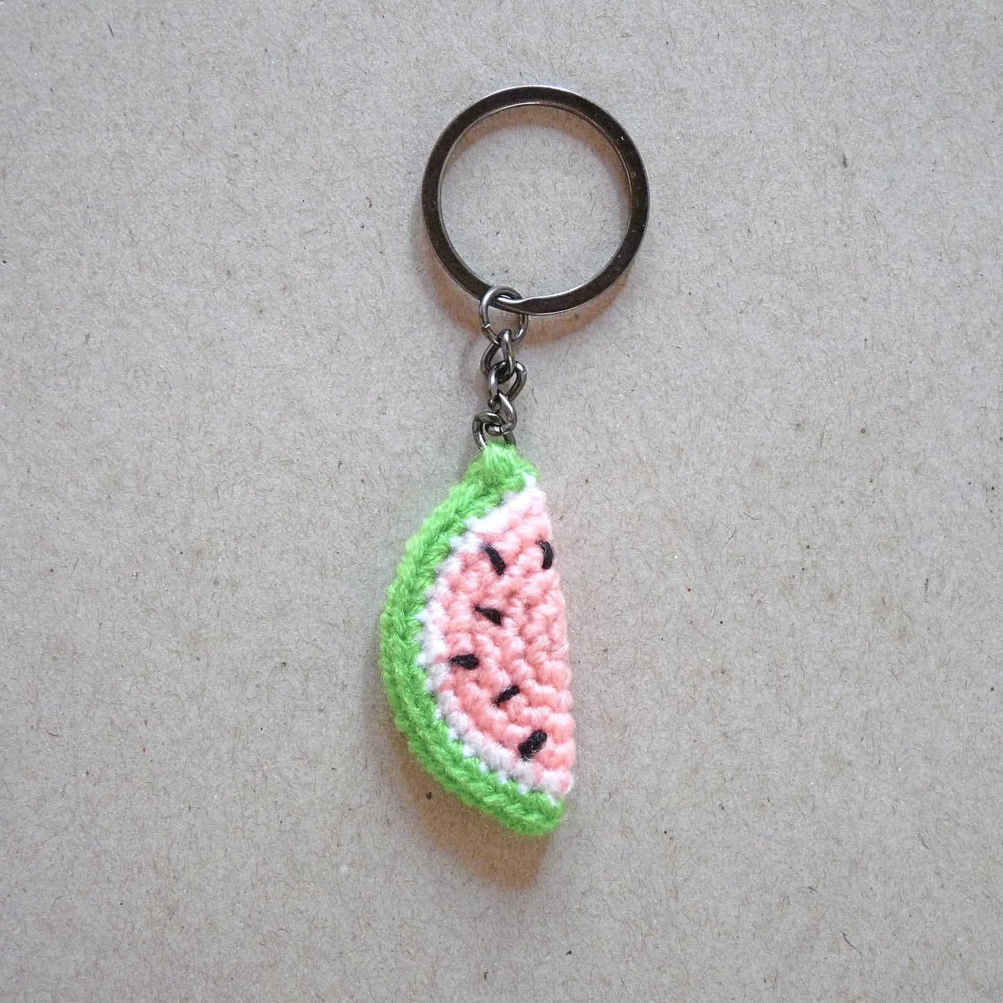 half a watermelon slice crochet keychain