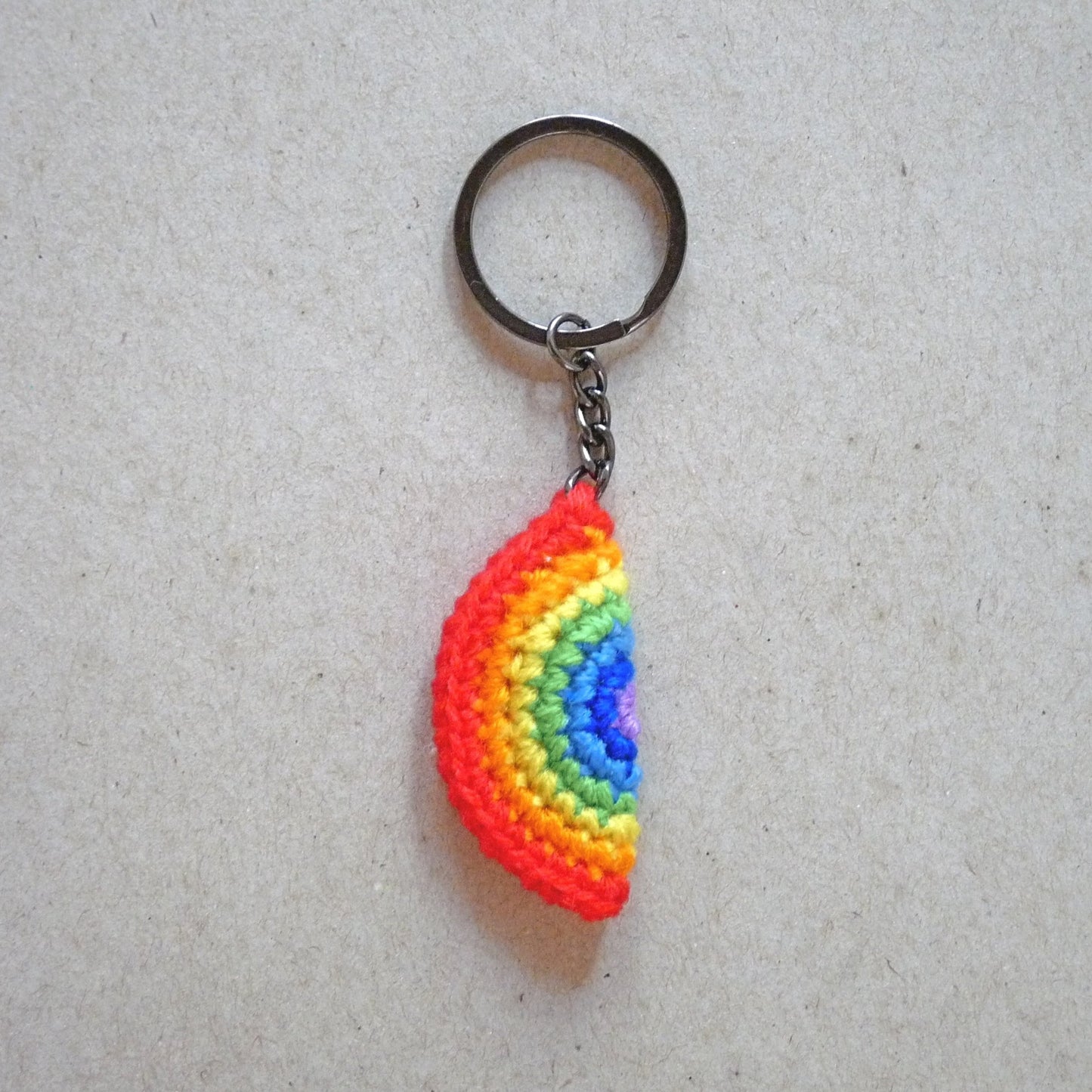 crochet rainbow keychain