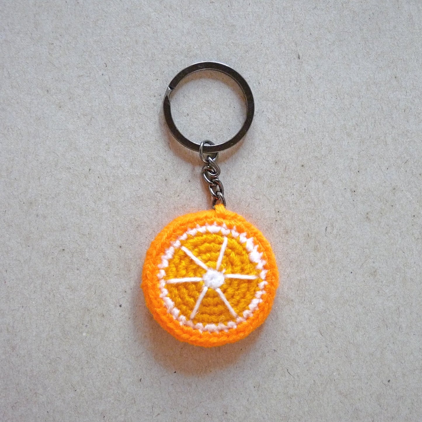 orange slice crochet key tag