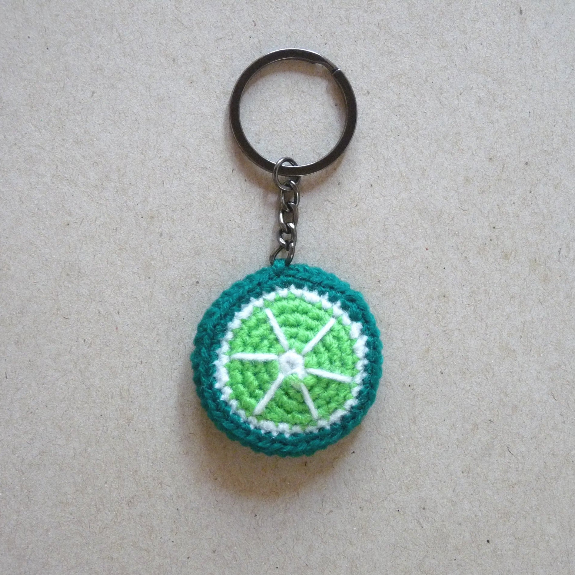 lime slice crochet key tag