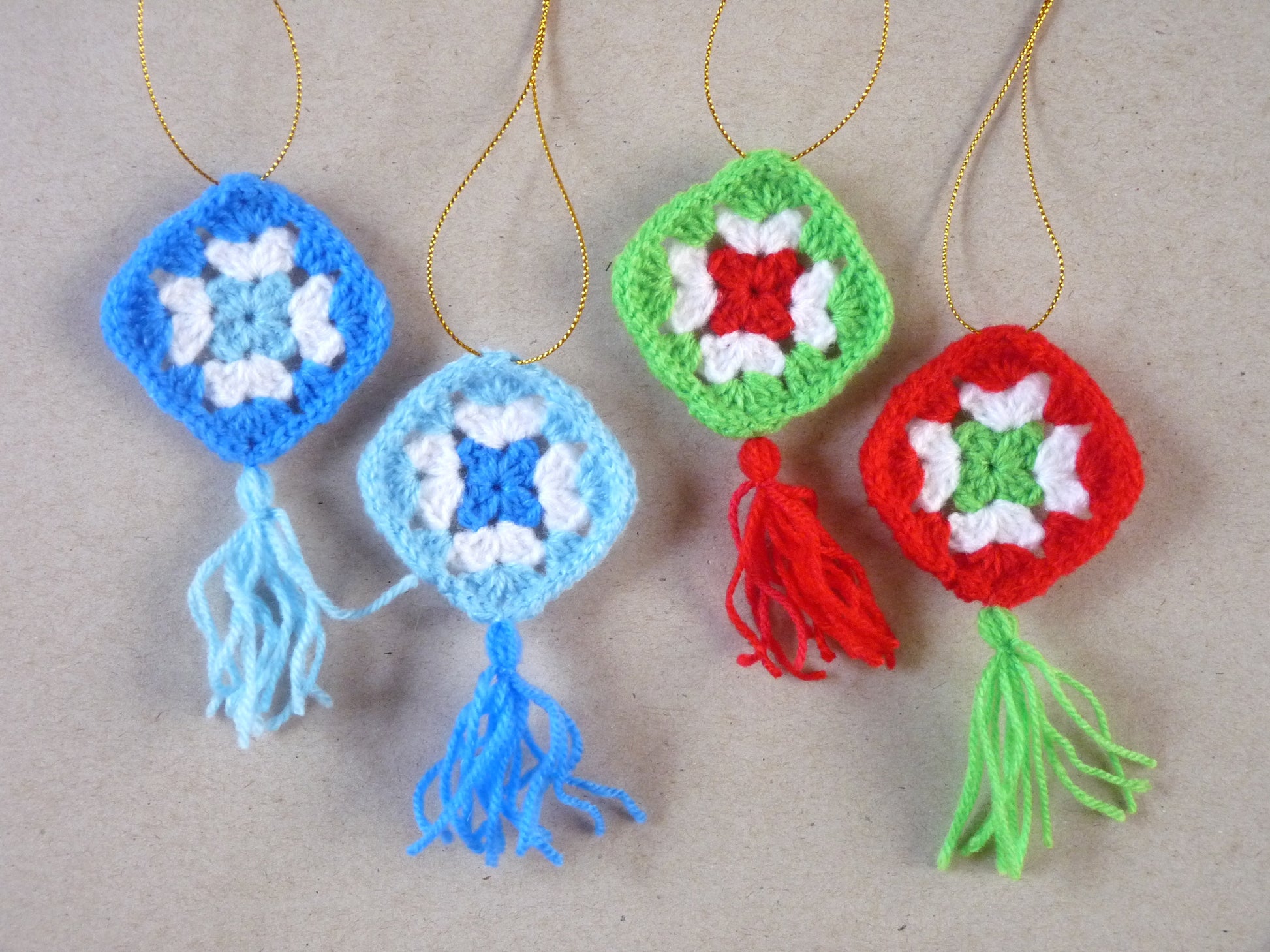 crochet granny square Christmas tree ornaments 
