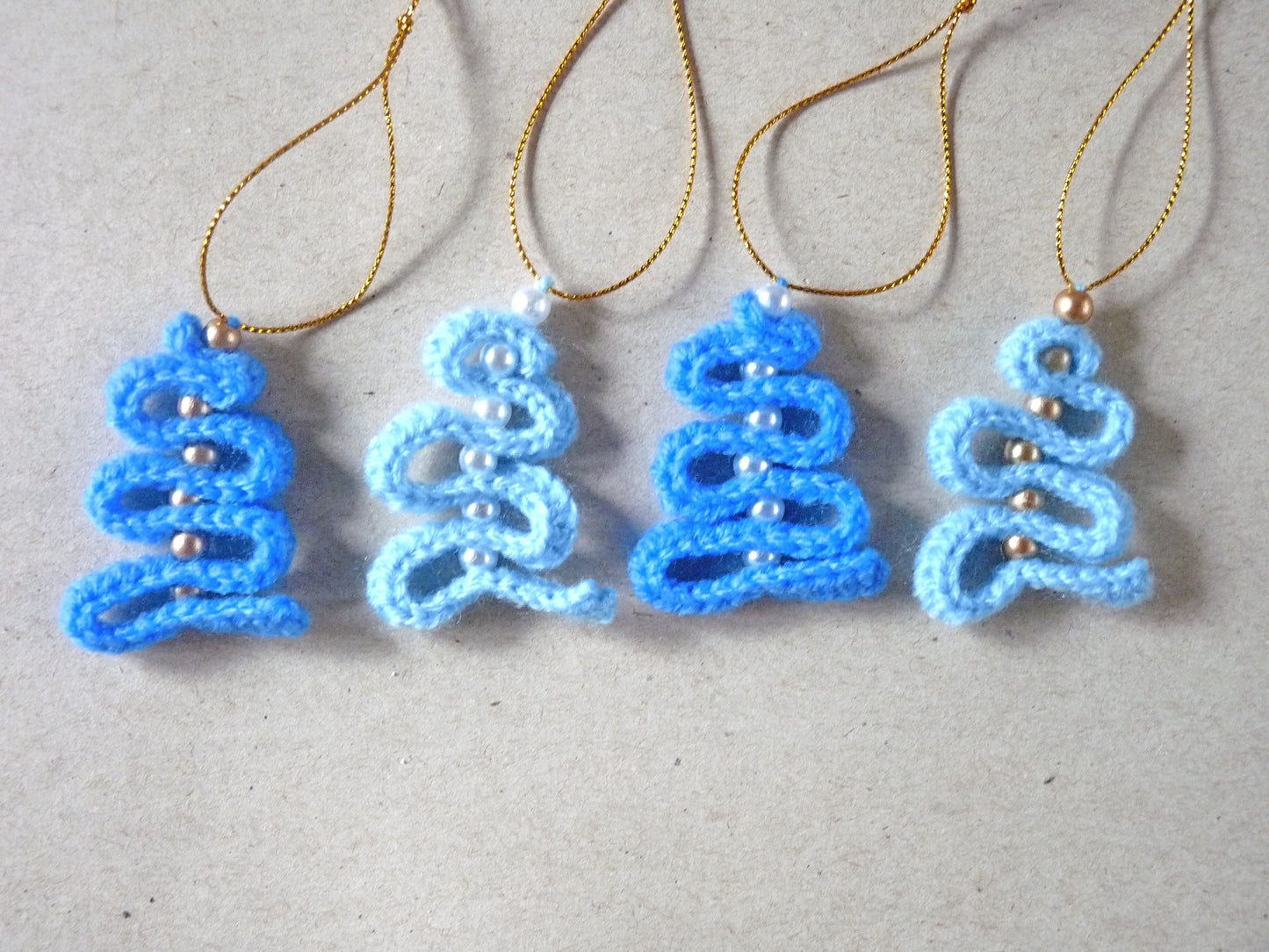 blue crochet Christmas tree ornaments set of 4