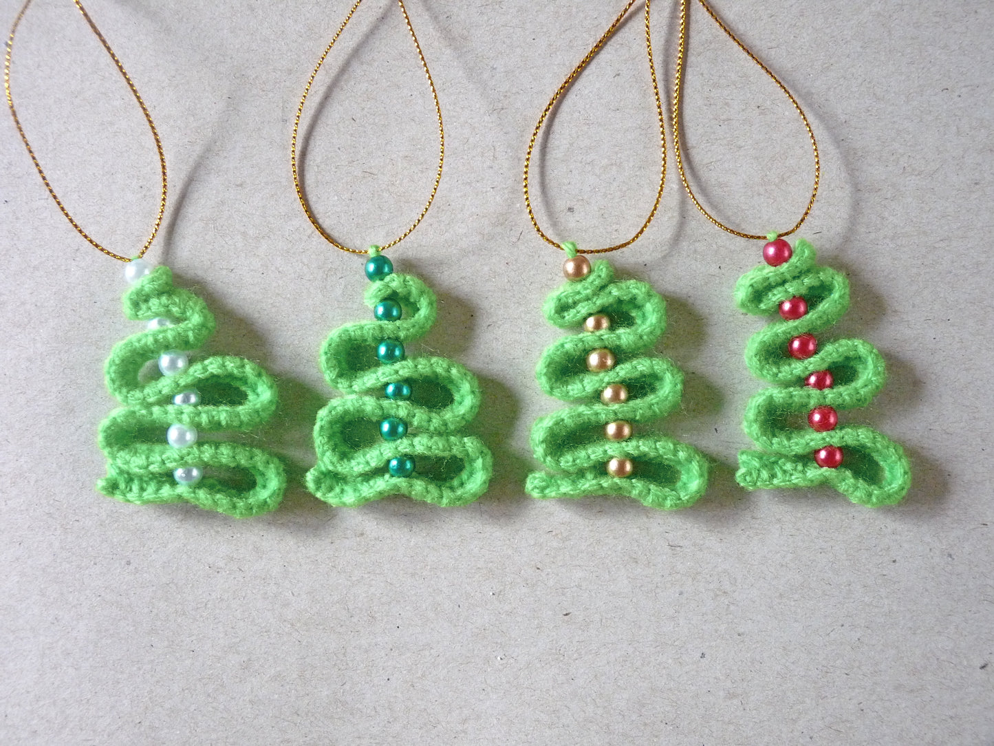 light green crochet Christmas tree ornaments set of 4