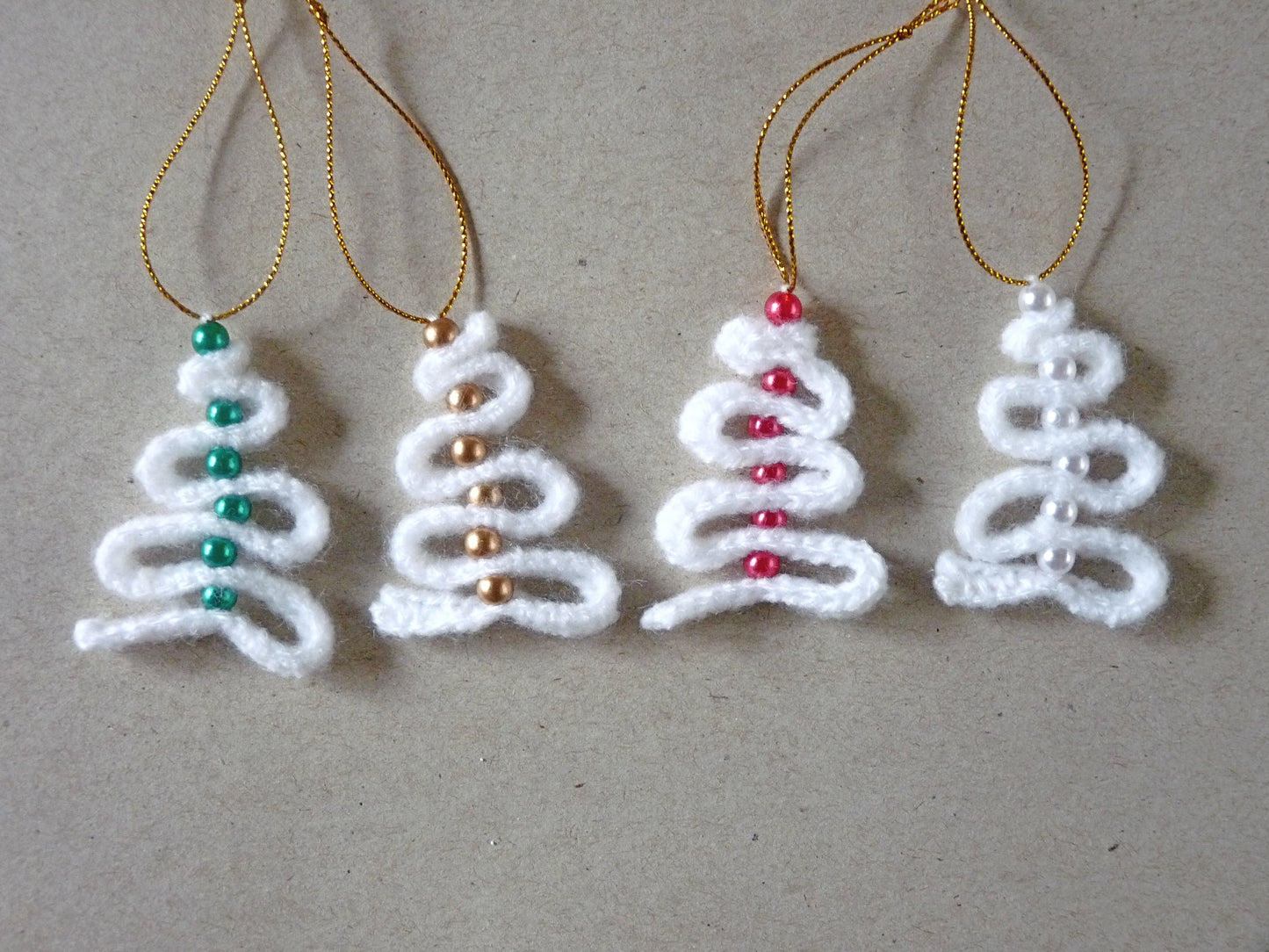 white crochet Christmas tree ornaments set of 4