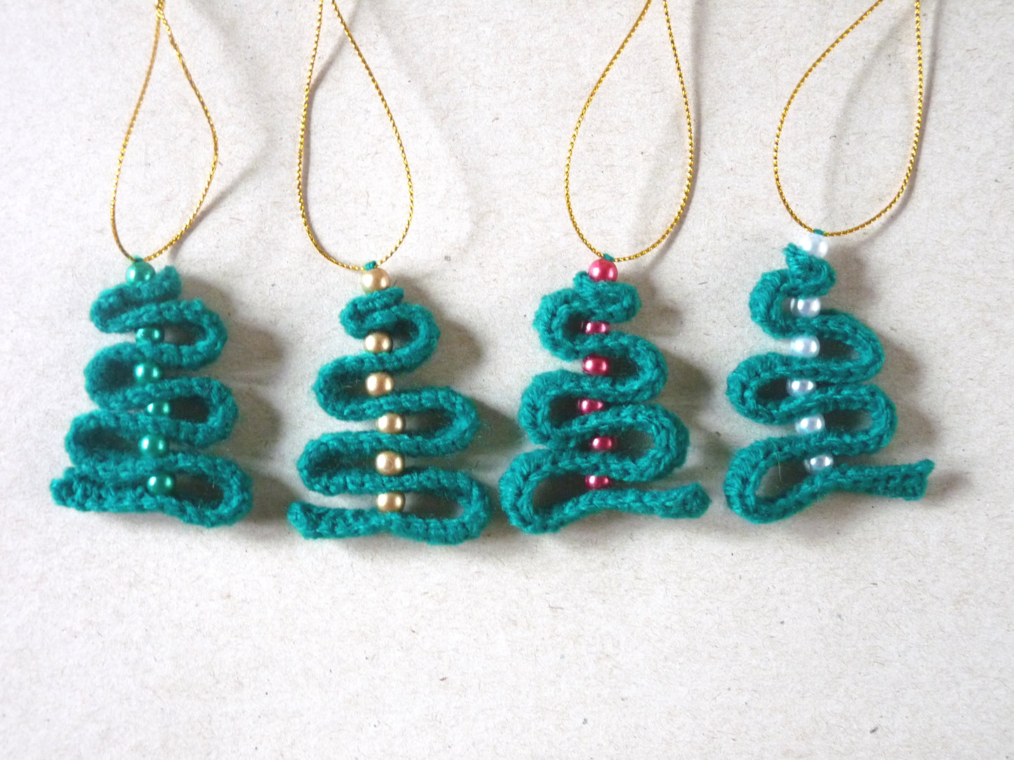 dark green crochet Christmas tree ornaments set of 4