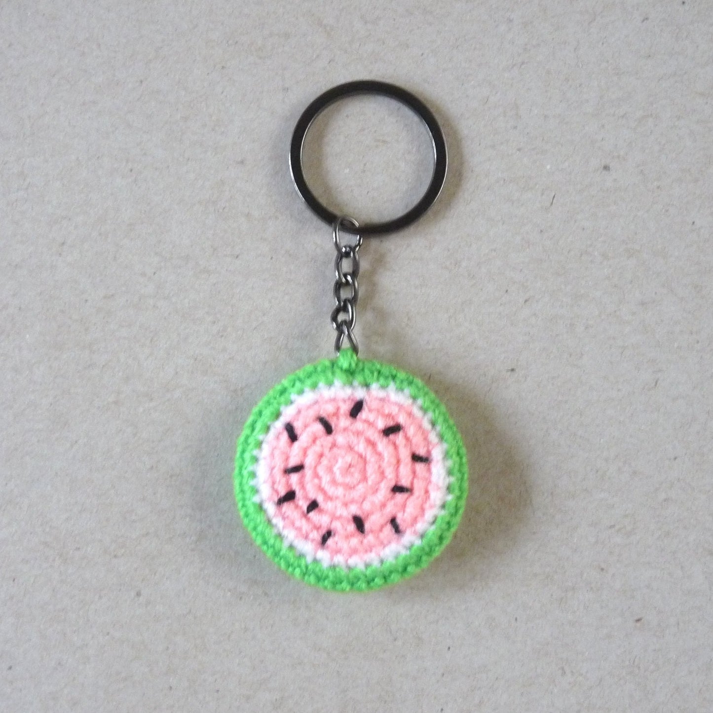 watermelon slice crochet keychain