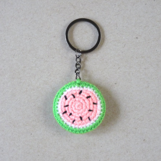 watermelon slice crochet keychain