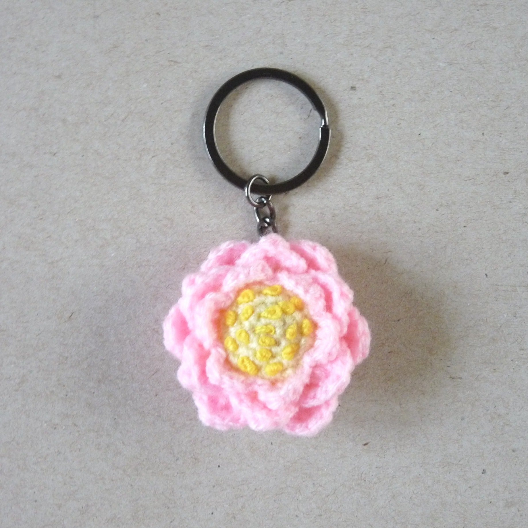 pink waterlily flower crochet keychain