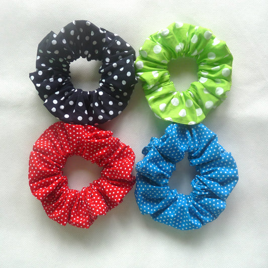 polka dot cotton scrunchies, set of 4