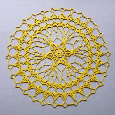 handmade yellow round crochet lace doily