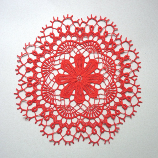 red large round crochet handmade doily