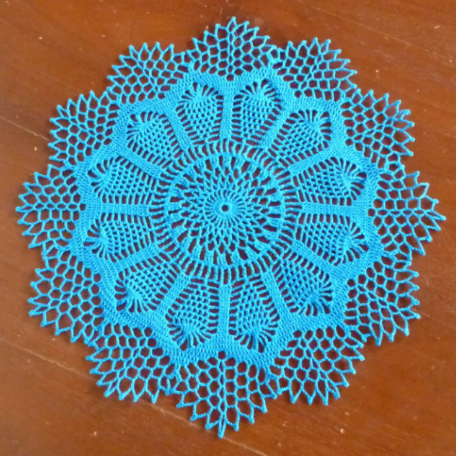 handmade small blue round crochet lace doily