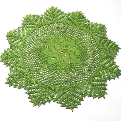 hand crocheted dark green crochet round doily, centrepiece