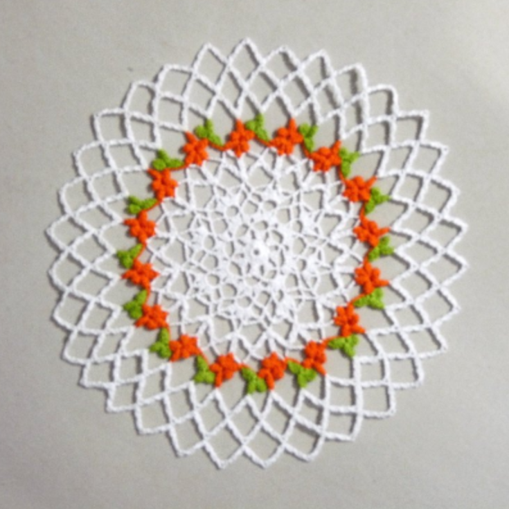 floral small round handmade crochet doily, summer home décor