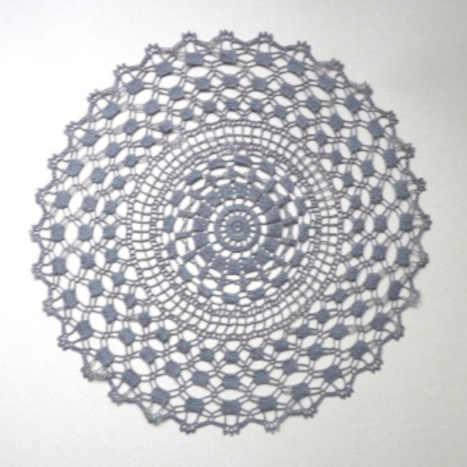 large grey round crochet lace doily, centrepiece