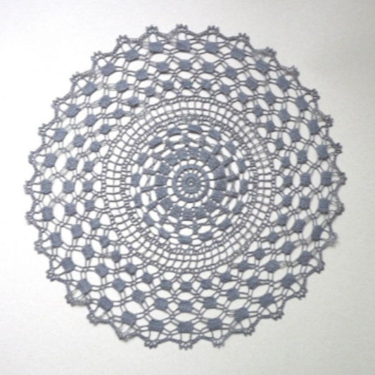 large grey round crochet lace doily, centrepiece