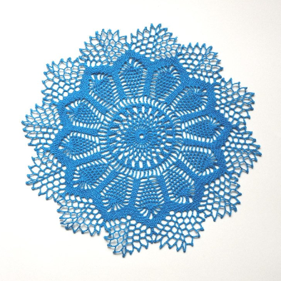 handmade blue round small crochet lace doily