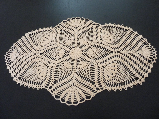 oval beige pineapple crochet lace doily