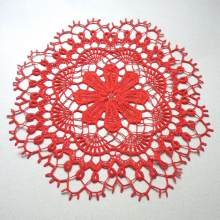 red large round crochet handmade centrepiece