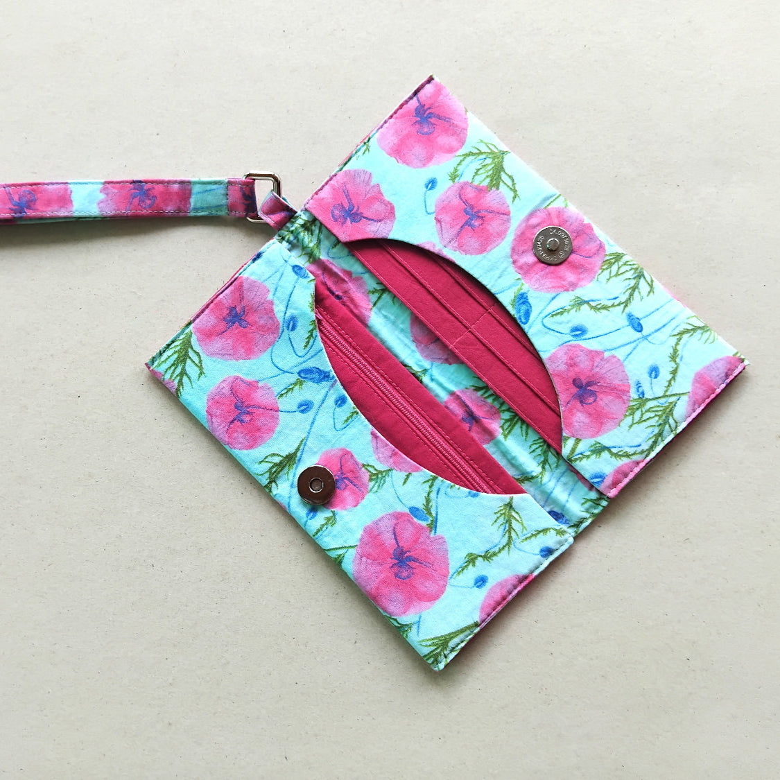 pink and blue cotton fabric ladies wallet