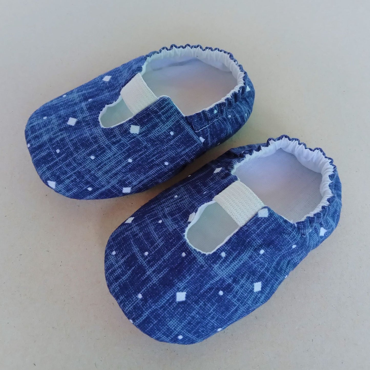 Blue fabric baby shoes, handmade, cotton, soft sole, slip-on shoes, unisex