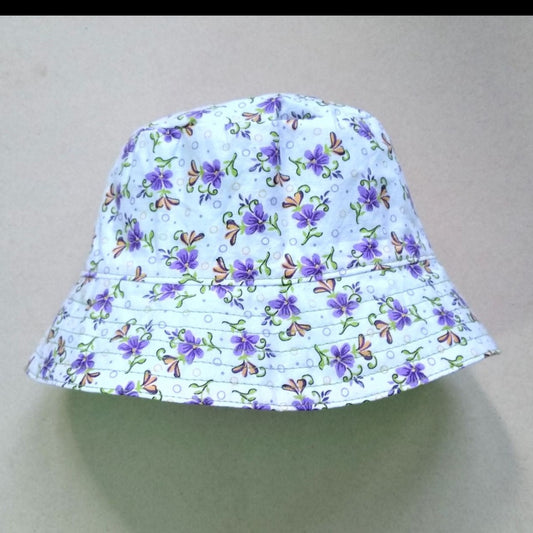 light purple and white floral reversible baby bucket hat