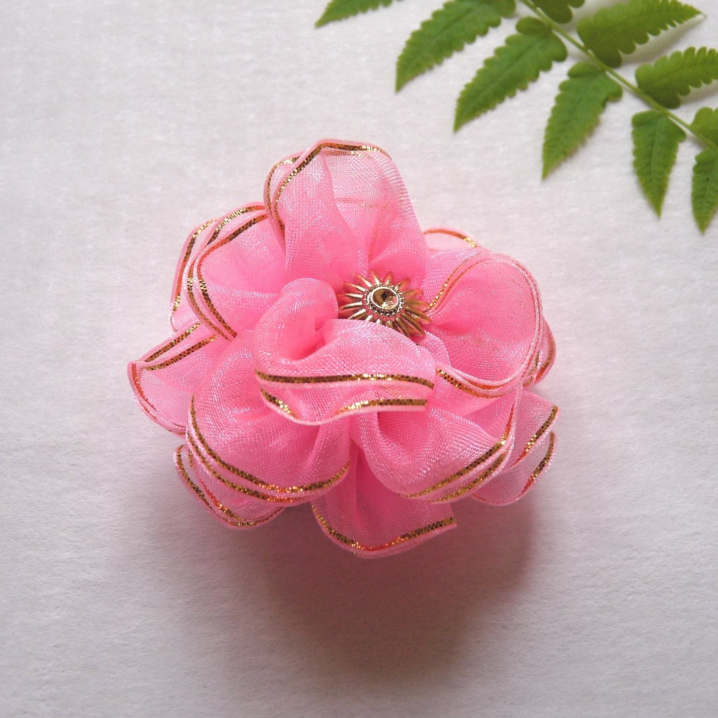 Light pink and gold flower hair clip