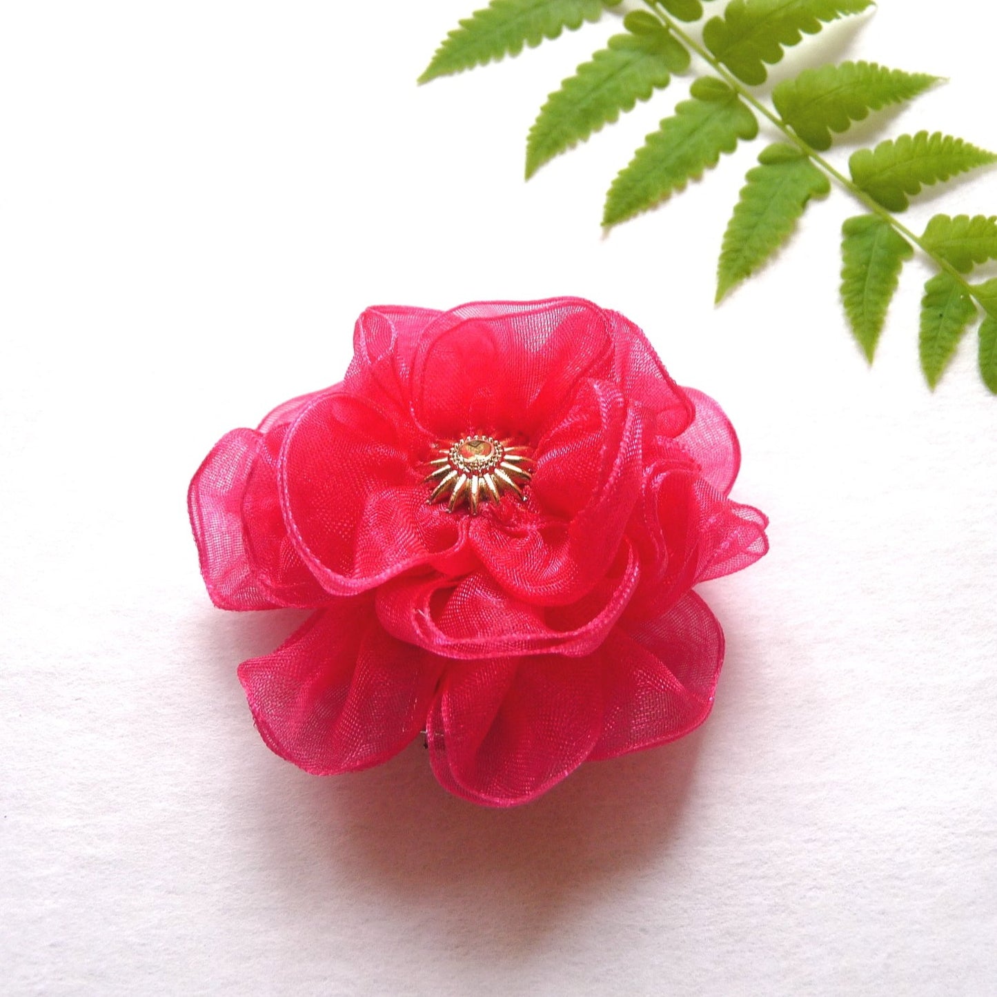 magenta and gold floral hair clip