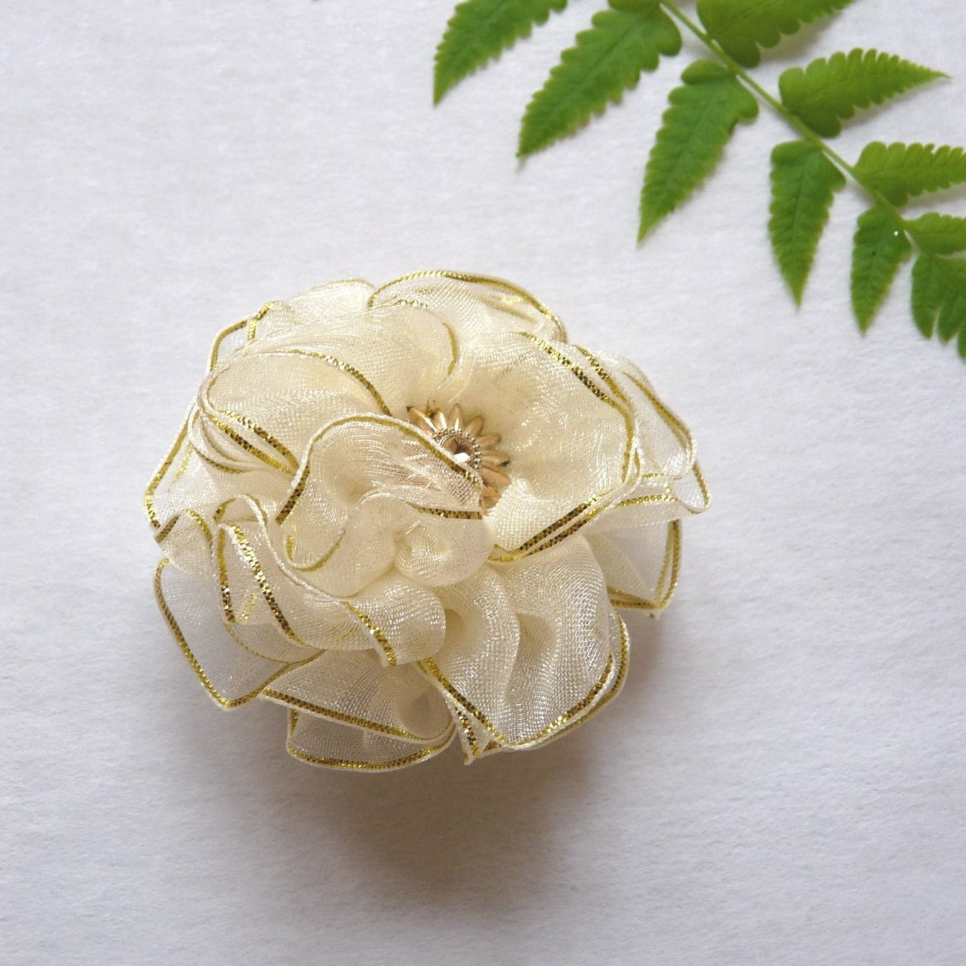 cream and gold organza flower alligator hair clip