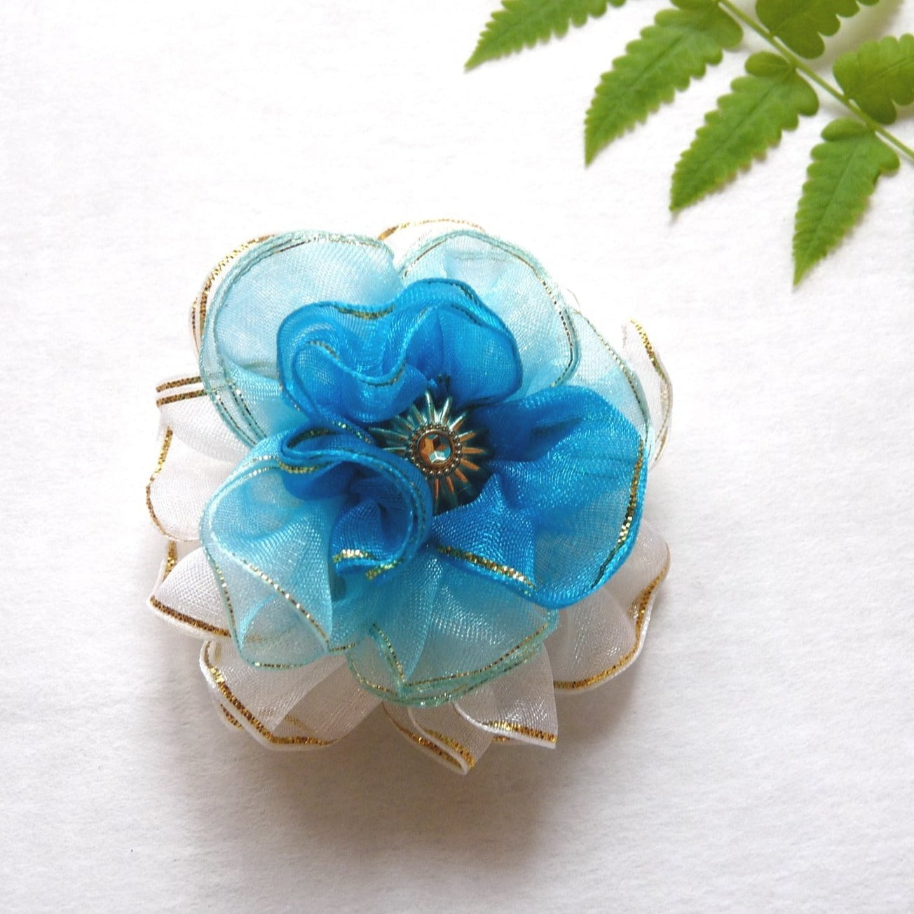 ombre blue flower handmade hair clip