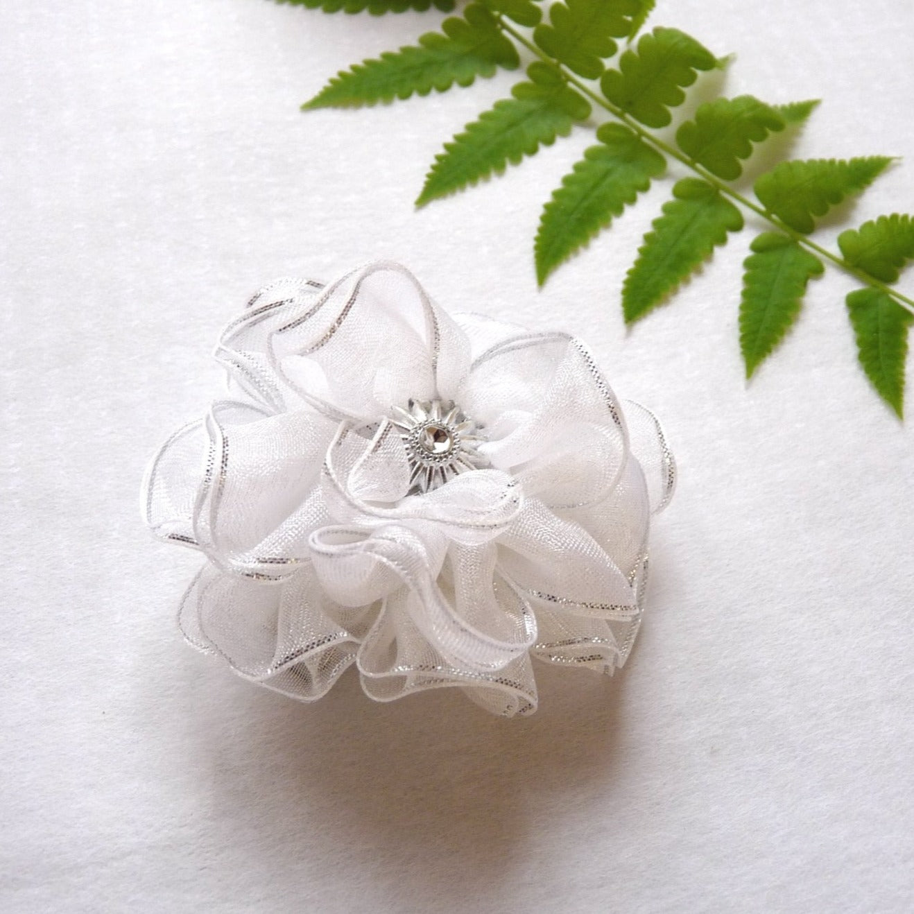 white and silver flower handmade hair clip