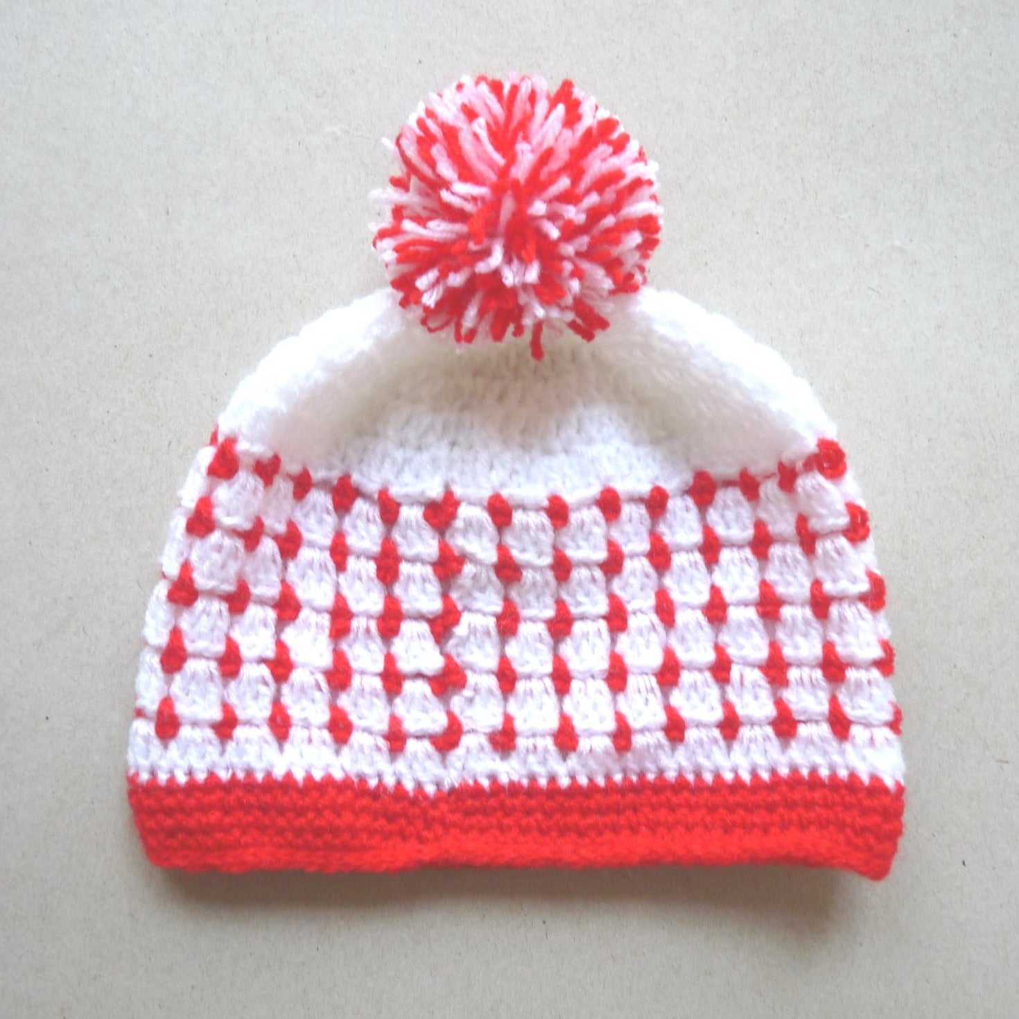 red and white crochet baby hat