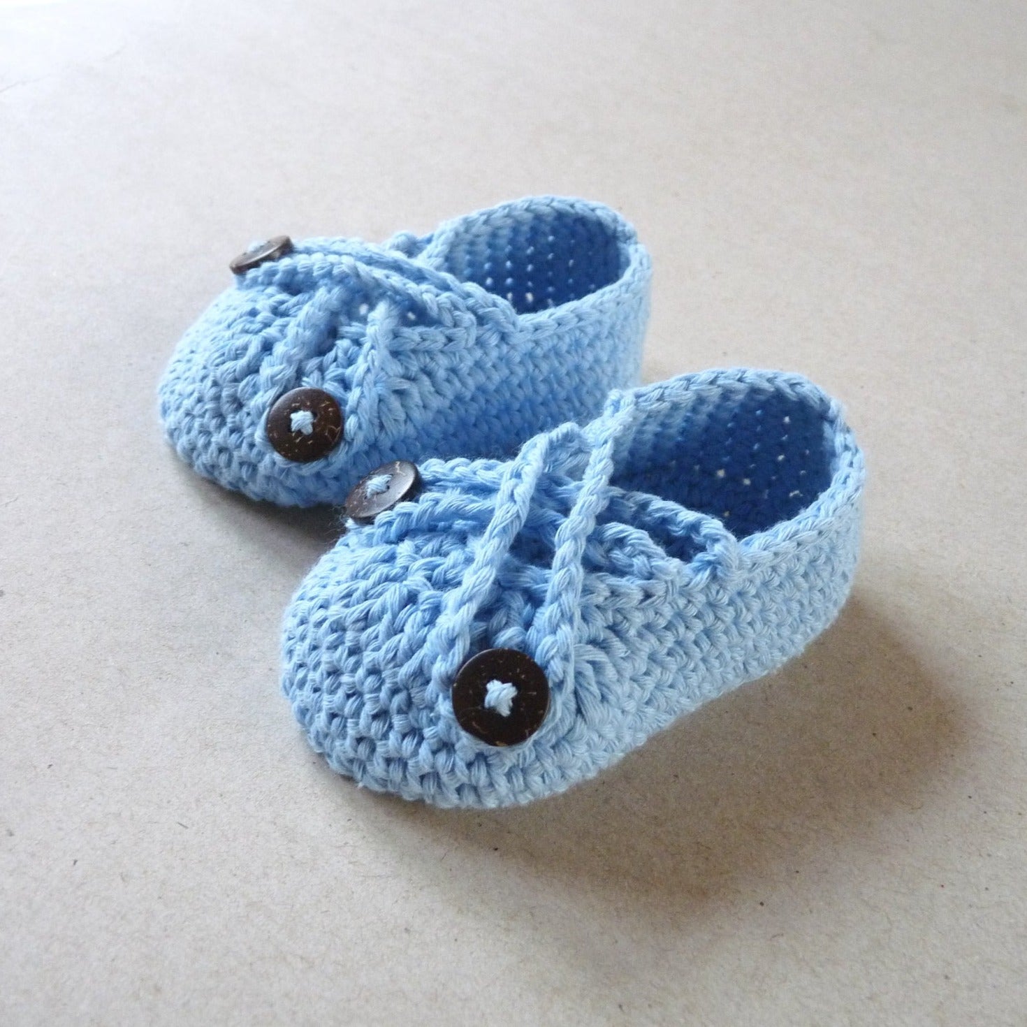 light blue handmade crochet cotton baby shoes