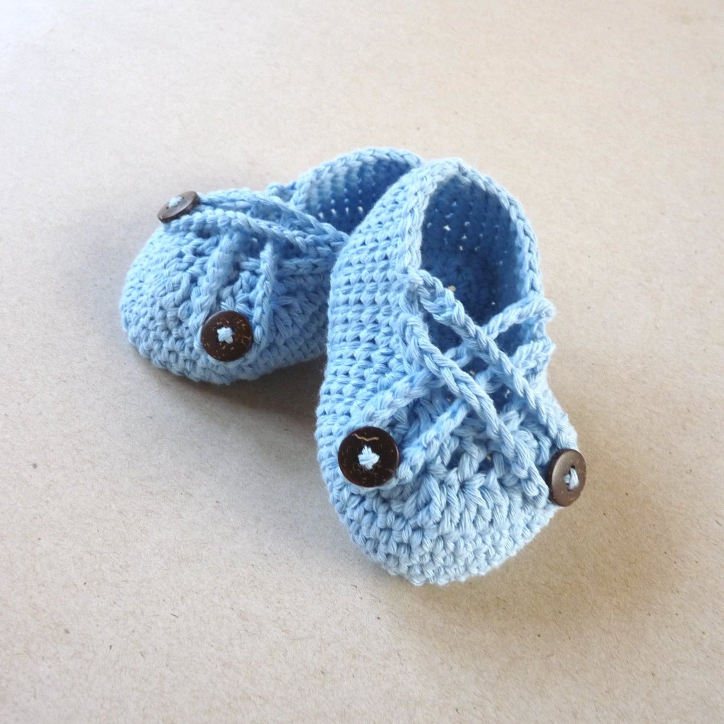 handmade crochet light blue baby shoes