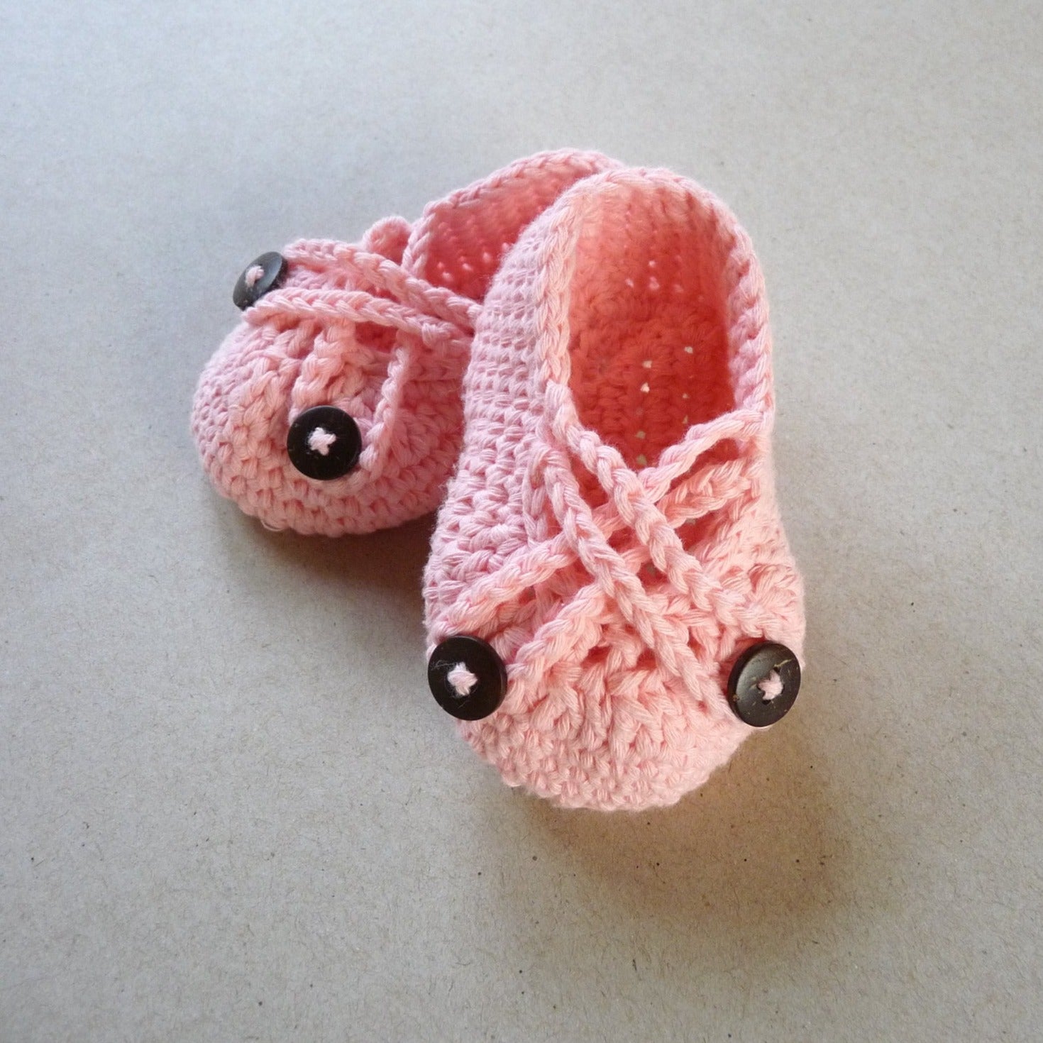 light pink handmade crochet baby shoes